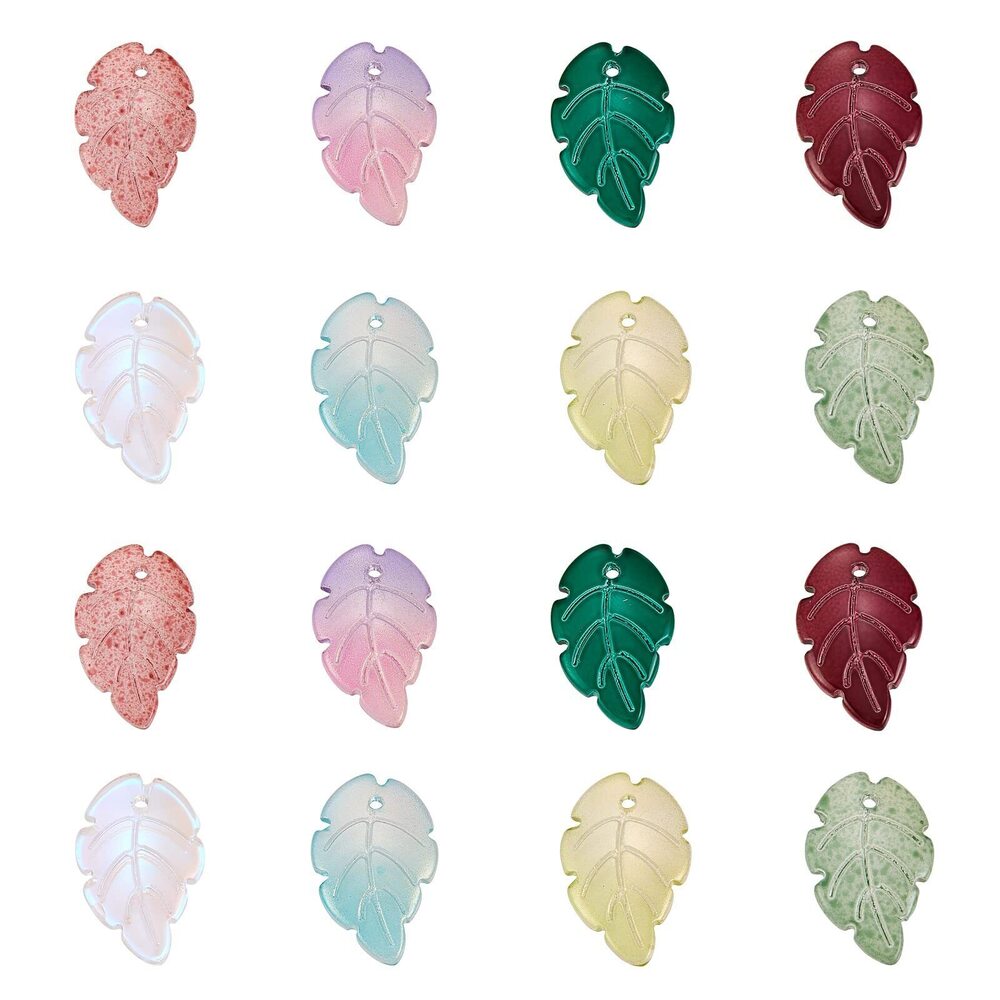 5608 100pcs Transparent Glass Crystal Leaf Charms Assorted Colorful